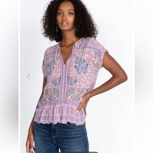 Johnny Was Lavender Paise Blouse Butterfly Embroidered Small